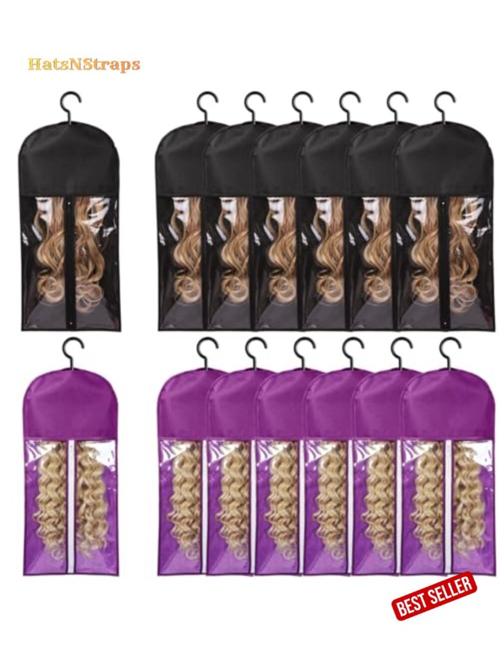 12 Pcs Wig Storage Bags with Hangers, Dustproof Waterproof Organizer, Non-Woven